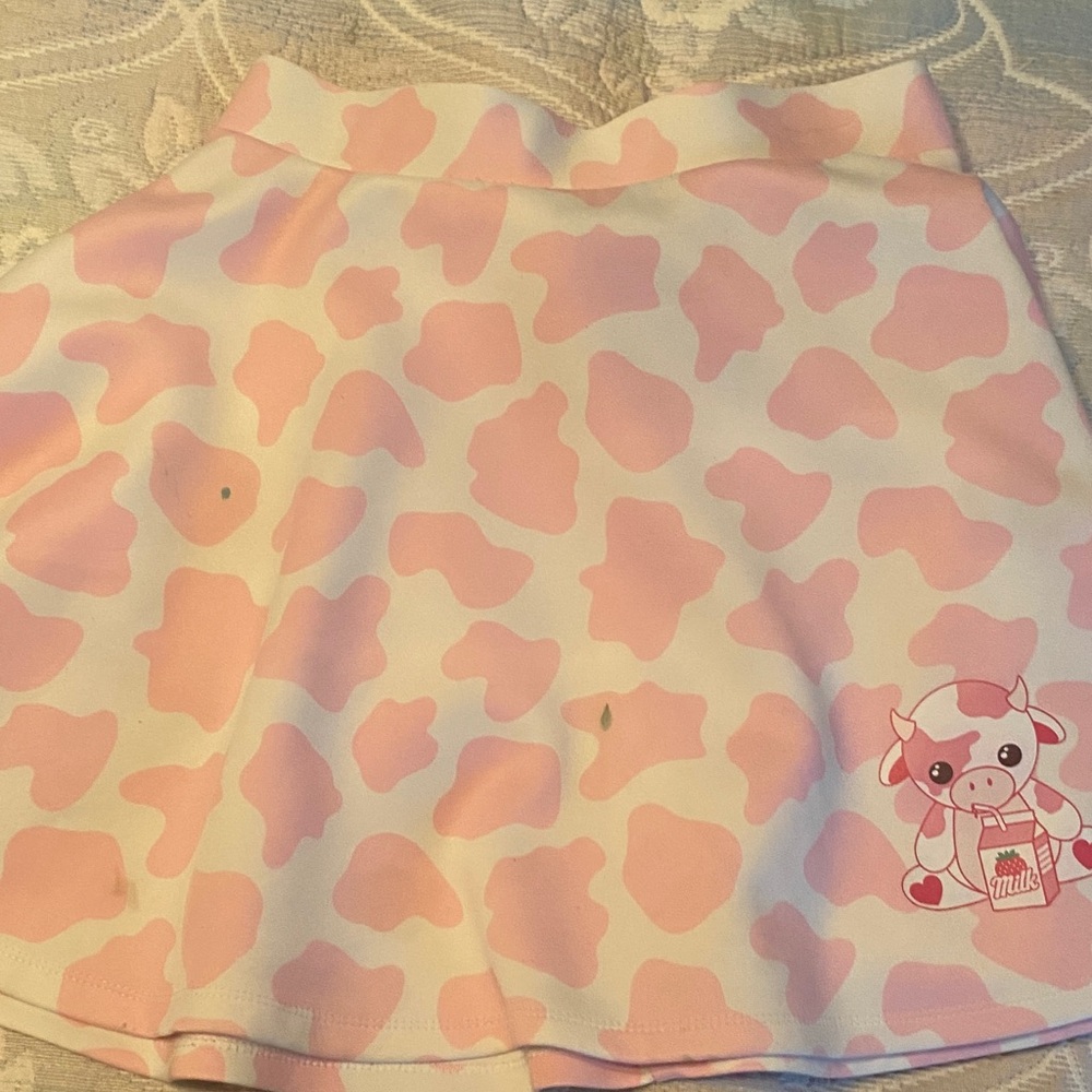 Pink and White Cow Print Skirt